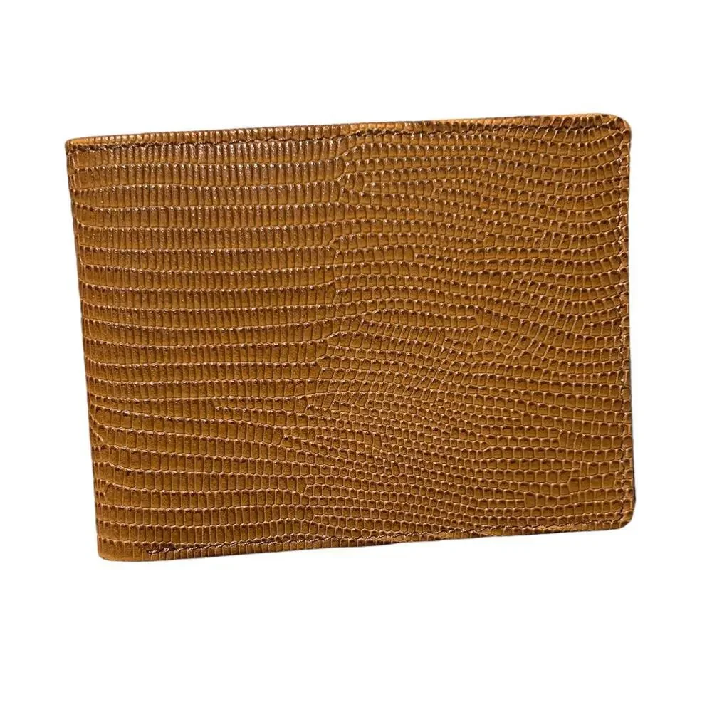 NWT Ili Leather Wallet Brown Tan Reptile Snake Print Bifold RFID Blocking Men's
